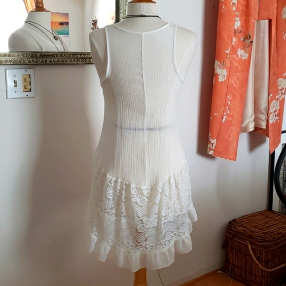 Orange Creek White Boho Lace High Low Tank Top Size L - Picture 5 of 10